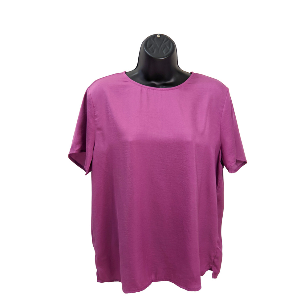 Womens BANANA REPUBLIC Blouse Top Purple Short Sleeve Round Neck Size Medium NEW